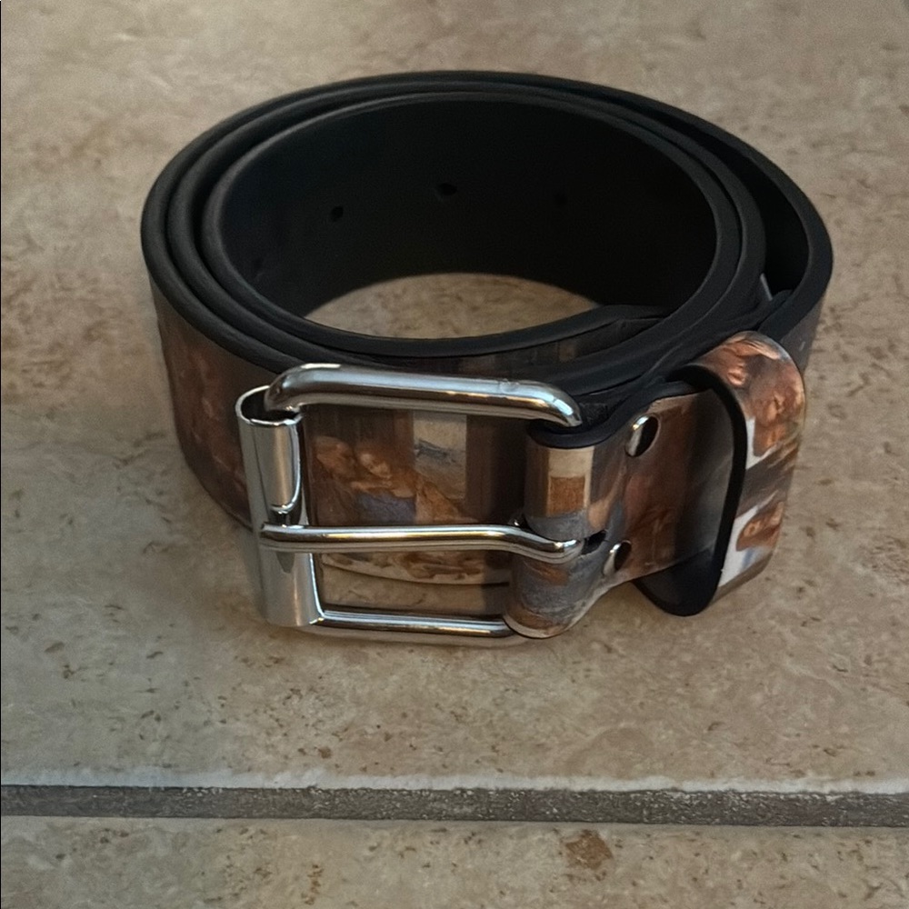 Supreme Black and Brown Leather Belt with Vintage Prong Buckle